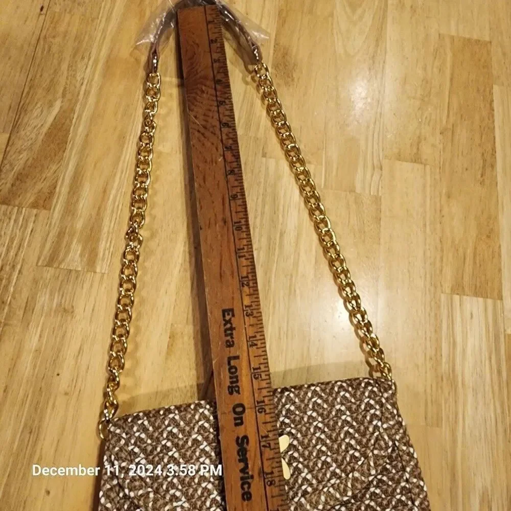 Unbranded Womens Woven Paper Straw Clutch Gold Chain Removable Strap w/Star Logo - Picture 5 of 8